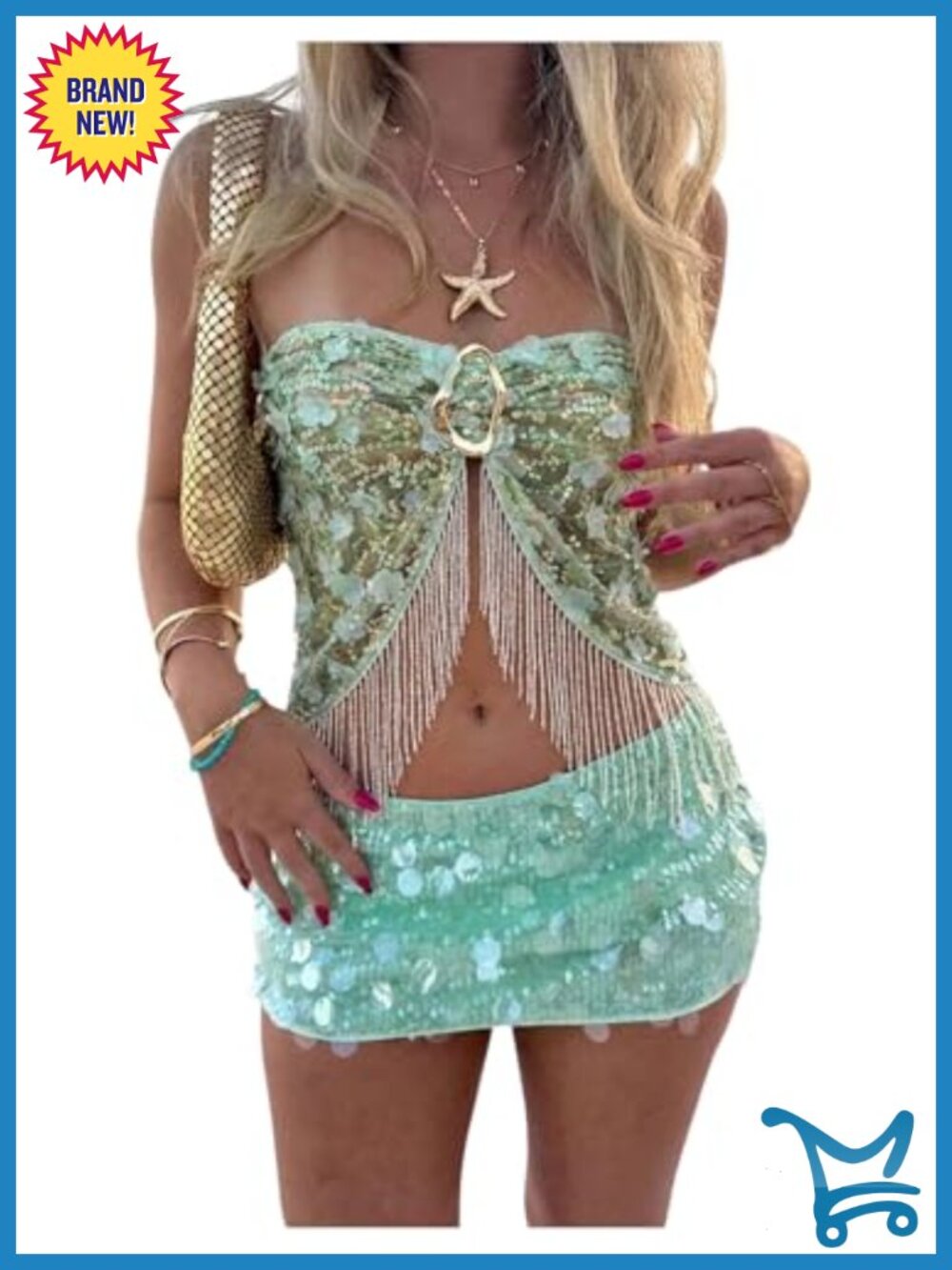 Sequin Sparkly Halter Camisole Crop Top Fringe Open Back Festival